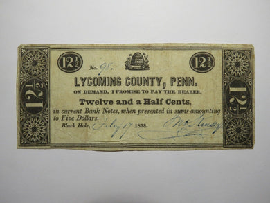 $.12 1838 Black Hole Pennsylvania PA Obsolete Currency Bank Note Lycoming County
