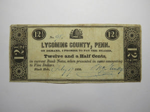 $.12 1838 Black Hole Pennsylvania PA Obsolete Currency Bank Note Lycoming County