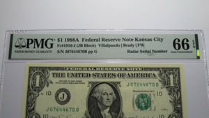$1 1988A Radar Serial Number Federal Reserve Currency Bank Note Bill PMG UNC66