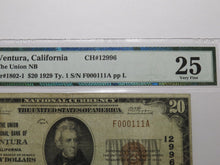 Load image into Gallery viewer, $20 1929 Ventura California National Currency Bank Note Bill 12996 Binary Serial