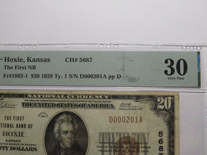 $20 1929 Hoxie Kansas National Currency Bank Note Bill Charter #5687 VF30 PMG