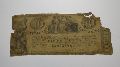 $.50 1837 Lancaster Pennsylvania PA Obsolete Currency Bank Note Fractional Loan