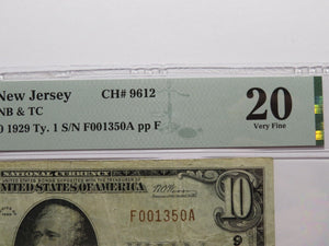 $10 1929 Caldwell New Jersey NJ National Currency Bank Note Bill Ch #9612 VF20