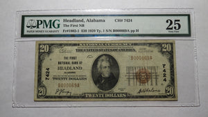$20 1929 Headland Alabama AL National Currency Bank Note Bill Ch. #7424 VF25 PMG