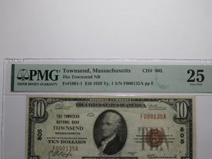 $10 1929 Townsend Massachusetts National Currency Bank Note Bill Ch. #805 VF25