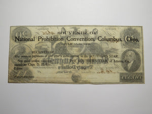 $20 1908 Columbus Ohio OH National Prohibition Convention Obsolete Currency Note