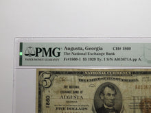 Load image into Gallery viewer, $5 1929 Augusta Georgia GA National Currency Bank Note Bill Ch. #1860 F15 PMG