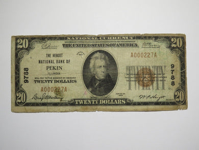 $20 1929 Pekin Illinois IL National Currency Bank Note Bill Charter #9788 RARE