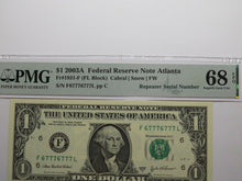 Load image into Gallery viewer, 2 $1 2003 Matching Fancy Repeater Serial Numbers Federal Reserve Bank Bills PMG