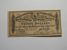 Load image into Gallery viewer, $30 1864 Confederate Bond Coupon Certificate Currency Bank Note Bill AU