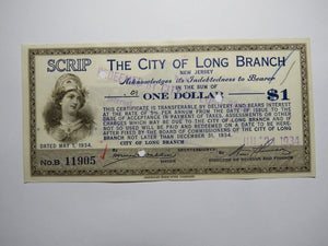 $1 1934 Long Branch New Jersey NJ Obsolete Currency Bank Note Scrip City of LB