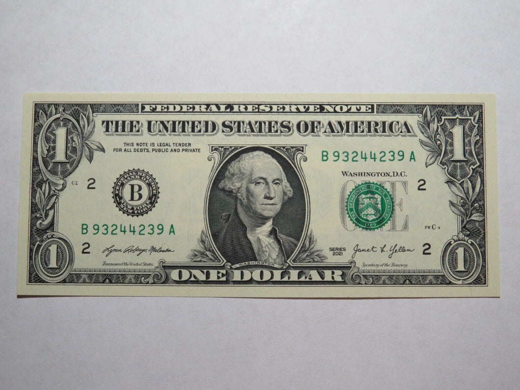 $1 2021 Radar Serial Number Federal Reserve Currency Bank Note Bill UNC 93244239