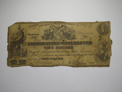 $1 1861 Winchester Virginia Obsolete Currency Bank Note Bill Corp. of Winchester
