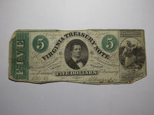 Load image into Gallery viewer, $5 1862 Richmond Virginia VA Obsolete Currency Treasury Bank Note Bill