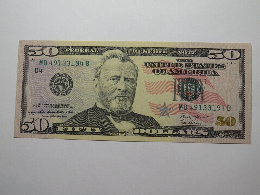 $50 2013 Radar Serial Number Federal Reserve Currency Bank Note Bill #49133194