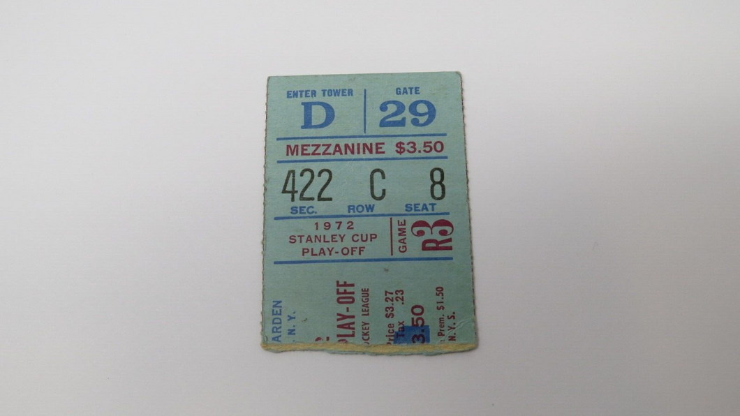 April 11, 1972 New York Rangers Vs Montreal Canadiens Playoff Hockey Ticket Stub