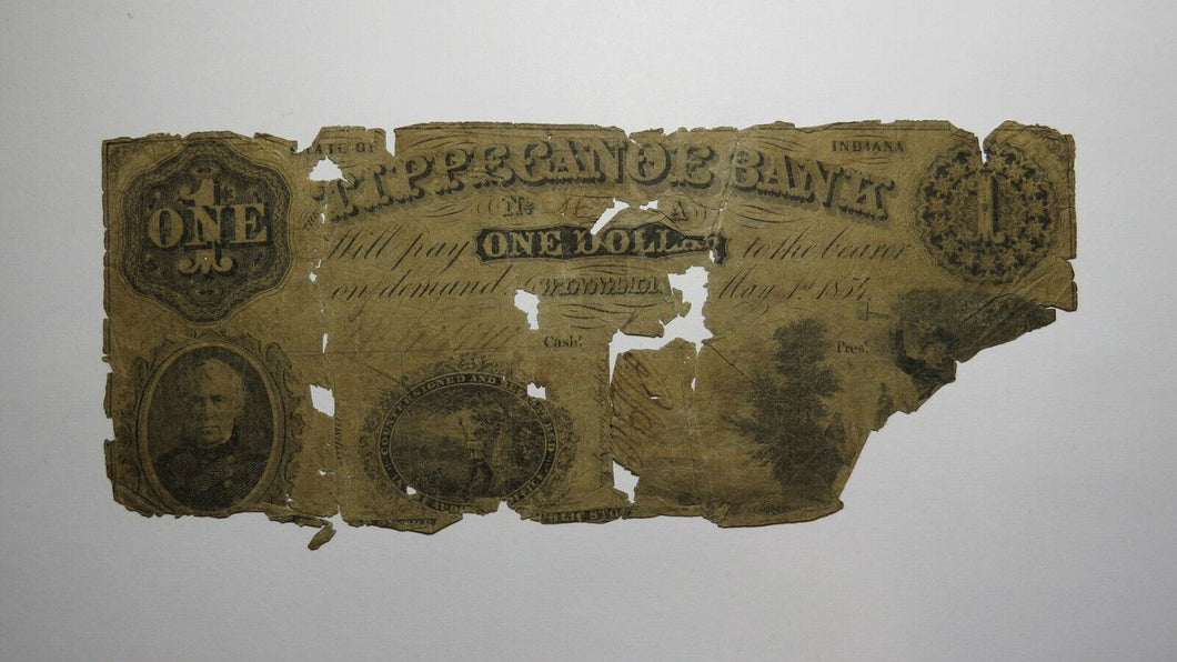 $1 1854 Winnamac Indiana IN Obsolete Currency Bank Note Bill! Tippecanoe Bank