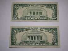Load image into Gallery viewer, 2 $5 1963 Lincoln Red Seal Legal Tender Currency Notes Bank Bill XF Condition