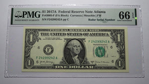 $1 2017 Radar Serial Number Federal Reserve Currency Bank Note Bill PMG UNC66EPQ
