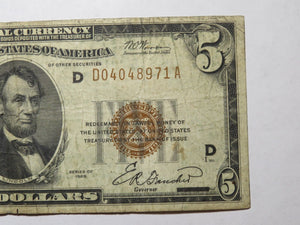 $5 1929 Cleveland Ohio OH National Currency Note Federal Reserve Bank FINE+