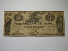 Load image into Gallery viewer, $3 1841 New York NYC Obsolete Currency Bank Note Bill The Greenwich Bank