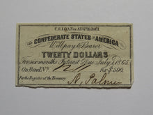 Load image into Gallery viewer, $20 1861 Confederate Bond Coupon Certificate Currency Bank Note Bill UNC