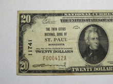 Load image into Gallery viewer, $20 1929 St. Paul Minnesota MN National Currency Bank Note Bill #11741 VF Saint