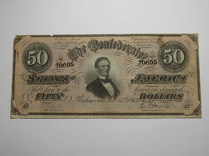 $50 1864 Richmond Virginia VA Confederate Currency Bank Note Bill RARE T65 VF