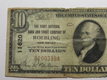Load image into Gallery viewer, $10 1929 Roebling New Jersey NJ National Currency Bank Note Bill Charter #11620