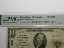 Load image into Gallery viewer, $10 1929 Okmulgee Oklahoma OK National Currency Bank Note Bill Ch #6241 VF20 PMG