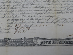 $500 1862 Confederate Bond Certificate Currency Bank Note Bill UNC 14" X 10"