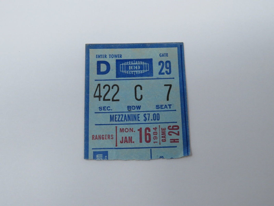 January 16, 1984 New York Rangers Vs. Detroit Red Wings NHL Hockey Ticket Stub