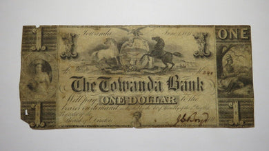 $1 1841 Towanda Pennsylvania PA Obsolete Currency Note Bill Towanda Bank RARE
