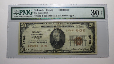 $20 1929 DeLand Florida FL National Currency Bank Note Bill Ch. #13388 VF30 PMG