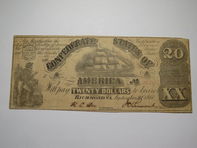 $20 1861 Richmond Virginia VA Confederate Currency Bank Note Bill T18 Type-18