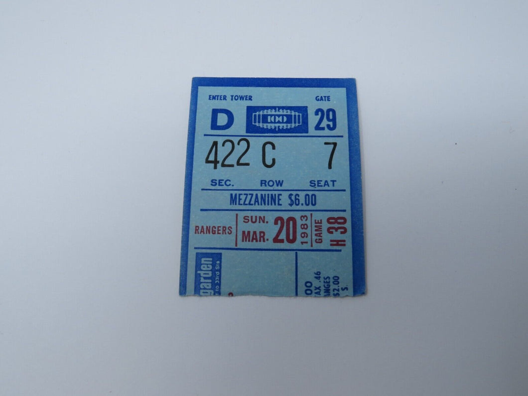 March 20, 1983 New York Rangers Vs. Boston Bruins NHL Hockey Ticket Stub