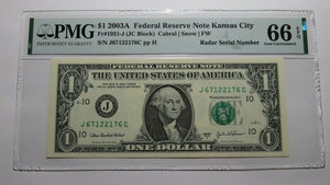 $1 2003 Radar Serial Number Federal Reserve Currency Bank Note Bill PMG UNC66EPQ