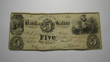 Load image into Gallery viewer, $5 1837 Saline Michigan MI Obsolete Currency Bank Note Bill! Bank of Saline