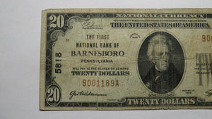 $20 1929 Barnesboro Pennsylvania PA National Currency Bank Note Bill Ch. #5818
