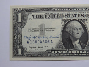 $1 1957 Elizabeth Rudel Smith Courtesy Autographed Signed Silver Certificate UNC