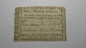 1761 Thirty Shillings North Carolina NC Colonial Currency Note Bill 30s RARE