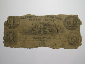 $1 1860 Savannah Georgia Obsolete Currency Bank Note Bill Merchants Planters