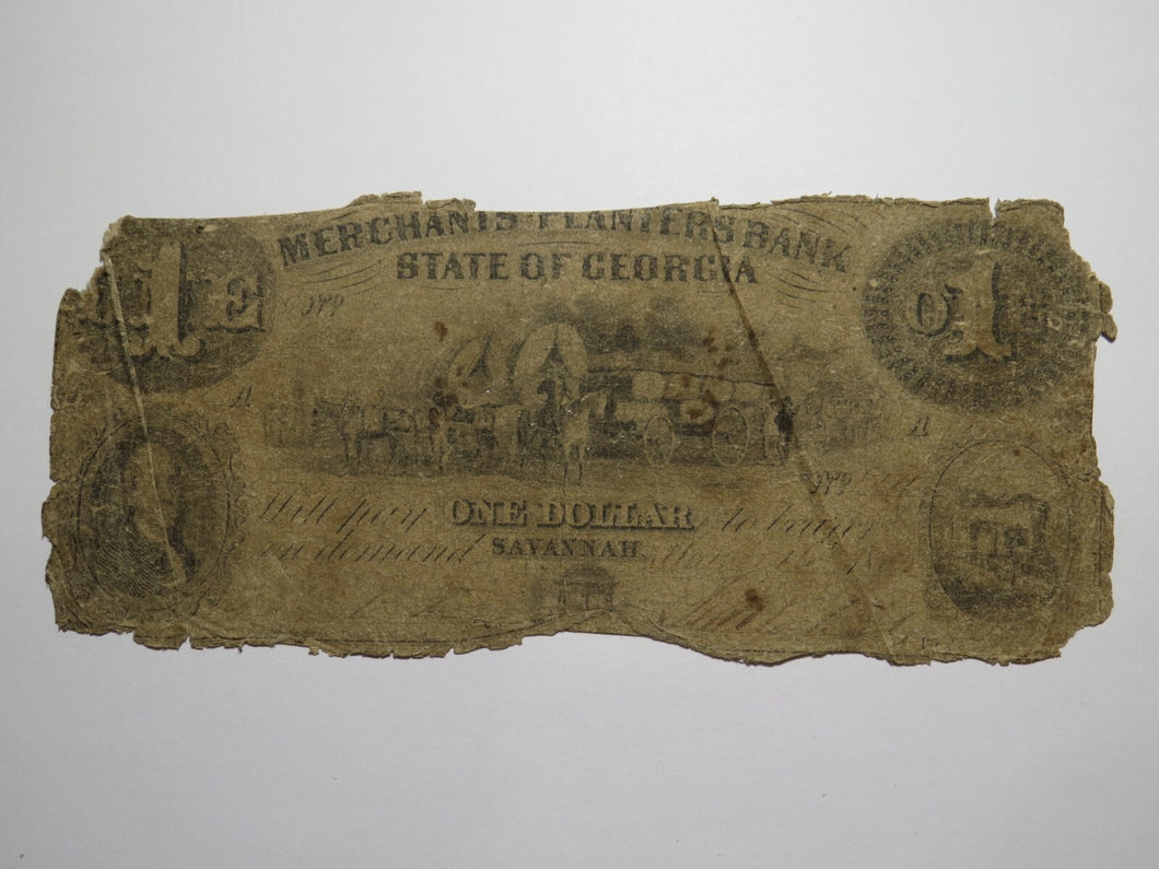 $1 1860 Savannah Georgia Obsolete Currency Bank Note Bill Merchants Planters
