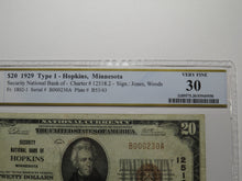 Load image into Gallery viewer, $20 1929 Hopkins Minnesota MN National Currency Bank Note Bill #12518 VF30 PCGS