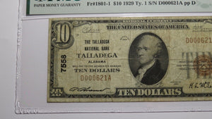 $10 1929 Talladega Alabama AL National Currency Bank Note Bill Ch #7558 VF20 PMG