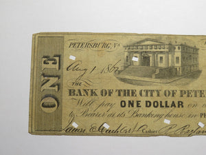 $1 1861 Petersburg Virginia VA Obsolete Currency Bank Note Bill City of Peters