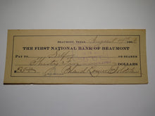 Load image into Gallery viewer, $35 1906 Beaumont Texas Cancelled Check! First National Bank of Beaumont
