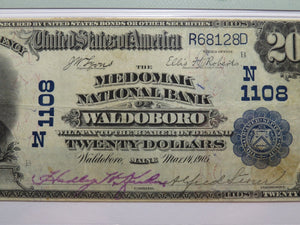 $20 1902 Waldoboro Maine ME National Currency Bank Note Bill #1108 VF25 PMG