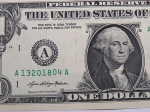 $1 2021 Minor Wet Ink Transfer Error Federal Reserve Bank Note Bill UNC++