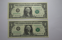Load image into Gallery viewer, 2 $1 2003 Consecutive Serial Numbers Federal Reserve Bank Star Notes New York
